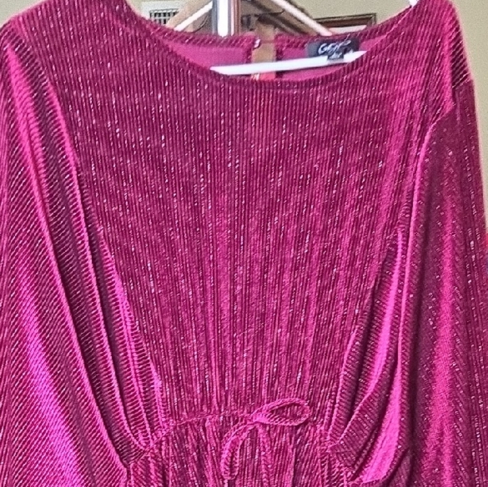 Pink Velvet Mini Dress with Dolman Sleeves and Bateau Neckline
